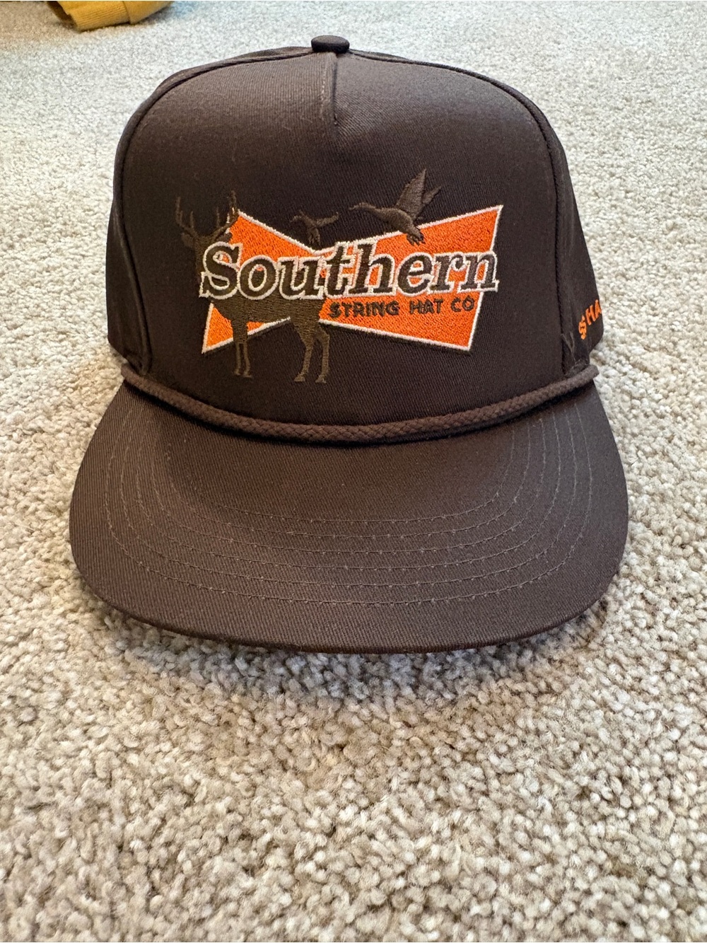 Men's Brown Snapback Cap with Orange Logo